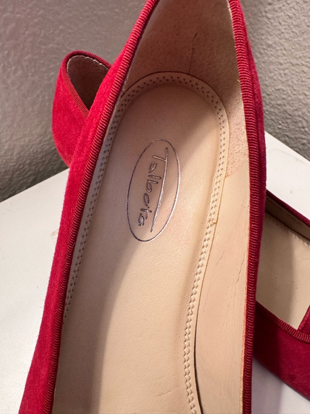 Talbots Crimson Suede Bow-Accent Square-Toe Heels - Picture 2 of 6